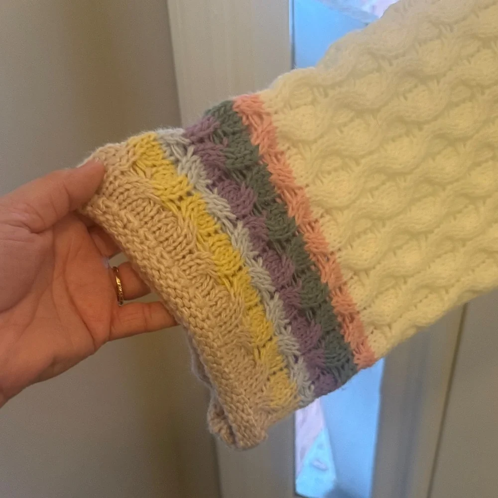 POL Cream V-Neck Sweater with Pink Peace Sign - Picture 5 of 7